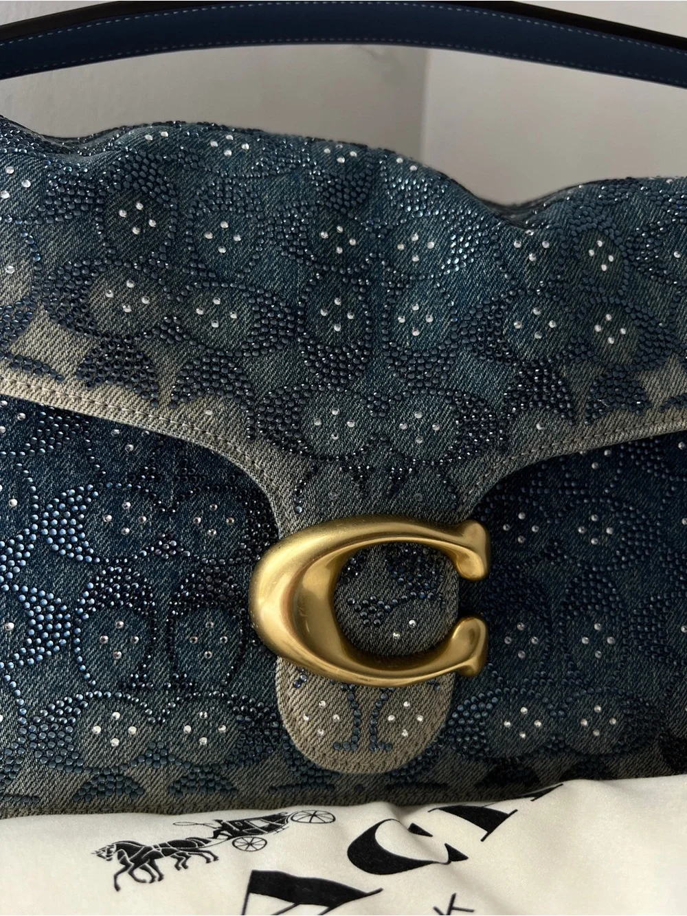 BNWT AUTH COACH Crystal Tabby 36 Loved Denim LARGE Signature Print Shoulder Bag
